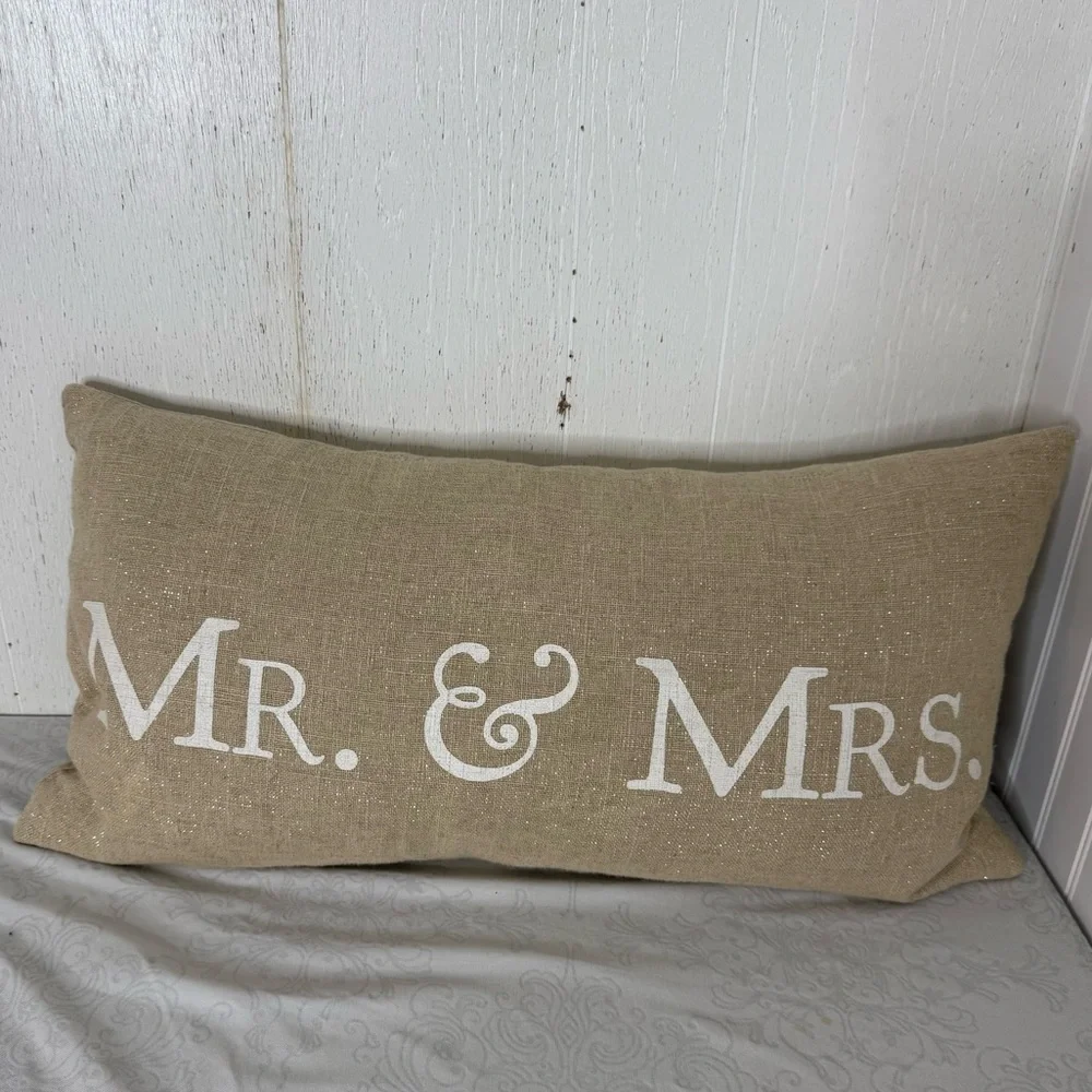 Storehouse Linen Lumbar Throw Pillow Duck Down MR & MRS Print Newlyweds Wedding